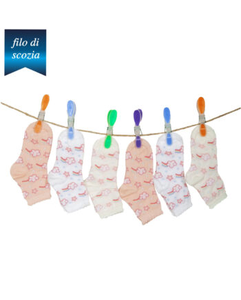 6 paia di calze corte da neonato in cotone filo di scozia mod. nuvolette – spedizione gratuita