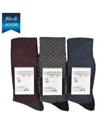 6 paia di calze lunghe da uomo disegno jacquard geometrico/rombo in cotone filo di scozia mod. rommer – spedizione gratuita