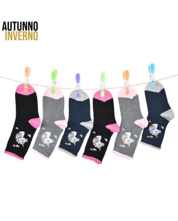 6 paia di calze corte da bambina disegno unicorno in caldo cotone elasticizzato mod. sunny – spedizione gratuita