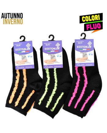 12 paia di calze corte da donna righe verticali fluo in caldo cotone elasticizzato mod. indian – spedizione gratuita